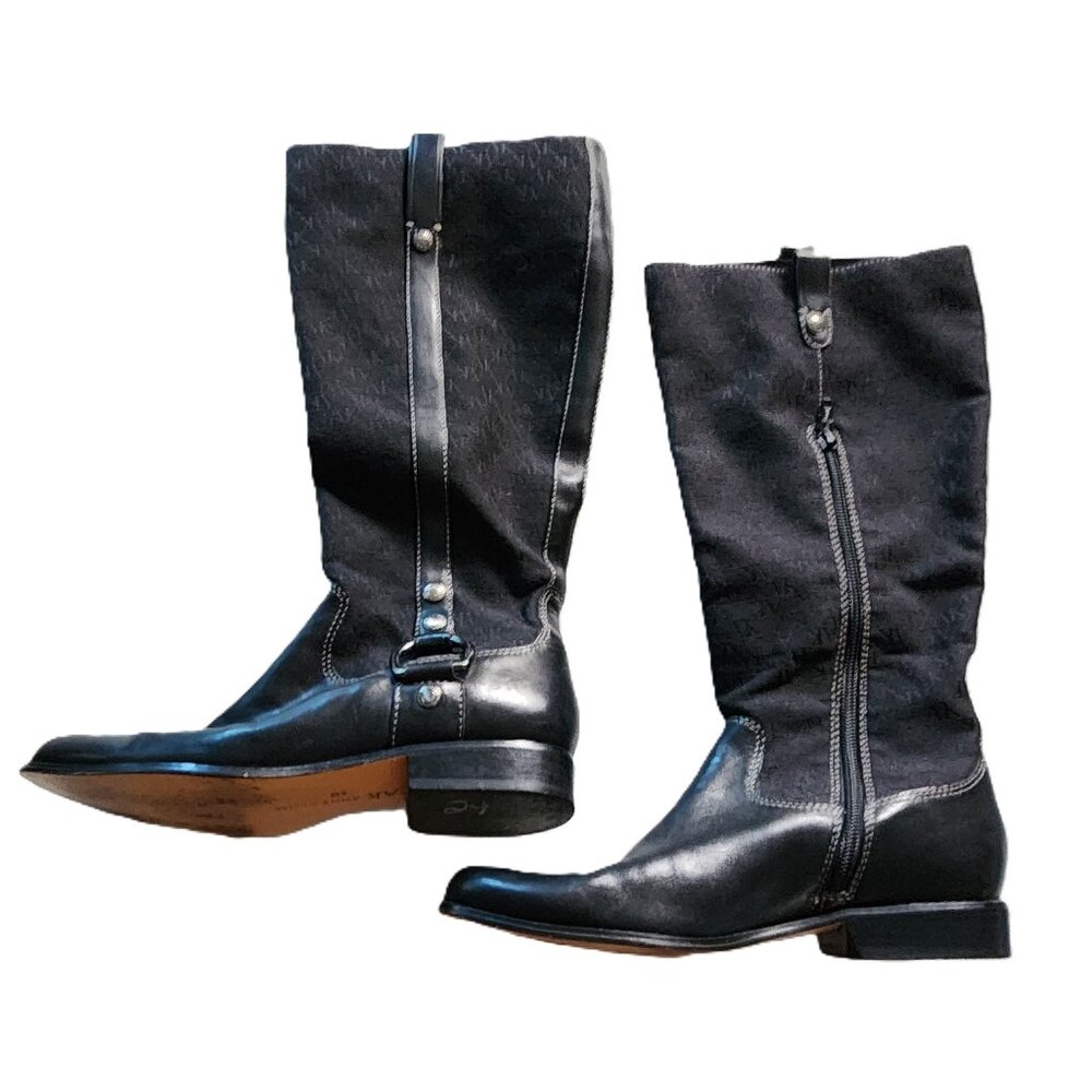 ANNE KLEIN Boots- "Mafritzy" Logo Tall Riding Boots-Black on Black-Women's 6M